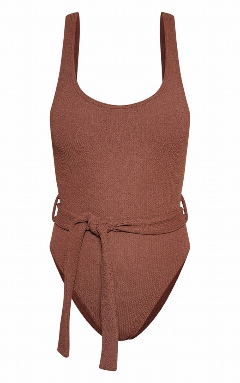 Costume De Baie Pretty Little Thing Tie Talie Crinkle Ciocolata | PXOB01498