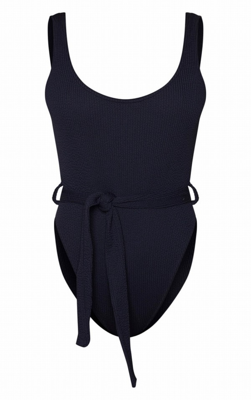Costume De Baie Pretty Little Thing Tie Talie Crinkle Negrii | BGTE49156