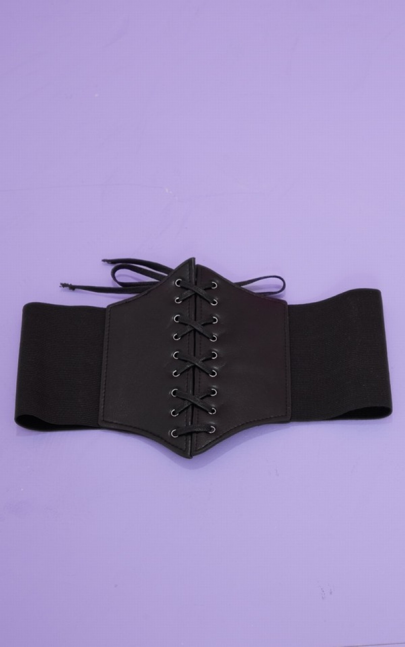 Curea Pretty Little Thing PU Dantela Up Corset Negrii | LZMV04958