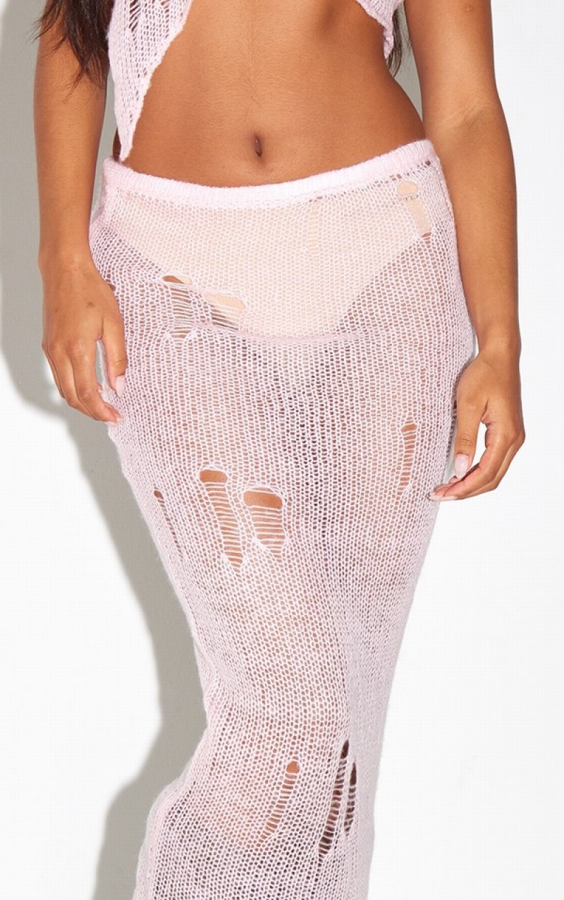 Fuste Pretty Little Thing Baby Distressed Open Knit Roz | ZBHC37451