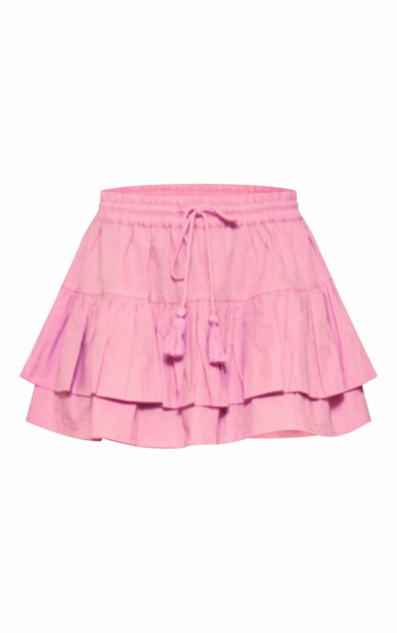 Fuste Pretty Little Thing Bumbac Drawstring TieFloaty Low Rise Roz | NIGB97514