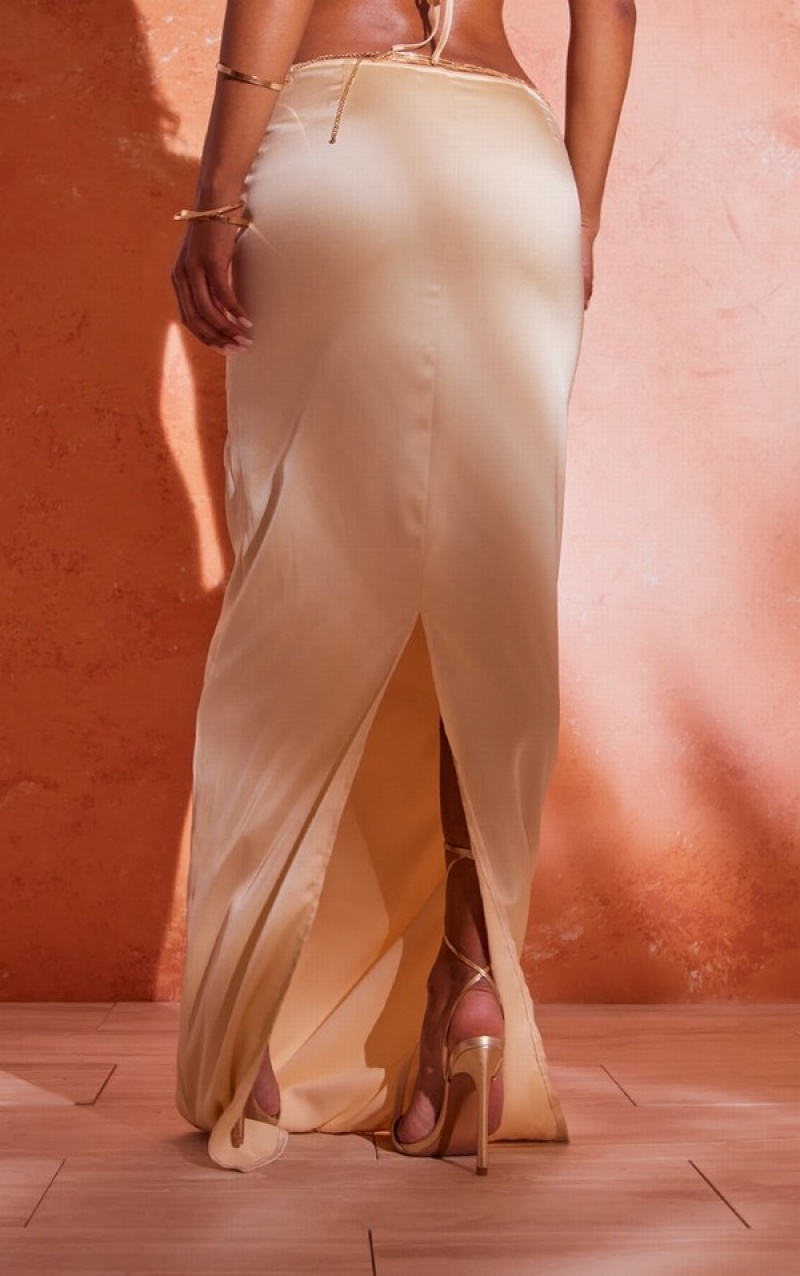 Fuste Pretty Little Thing Butter Satin Mid-High Rise Maxi Albi | DNPG45376