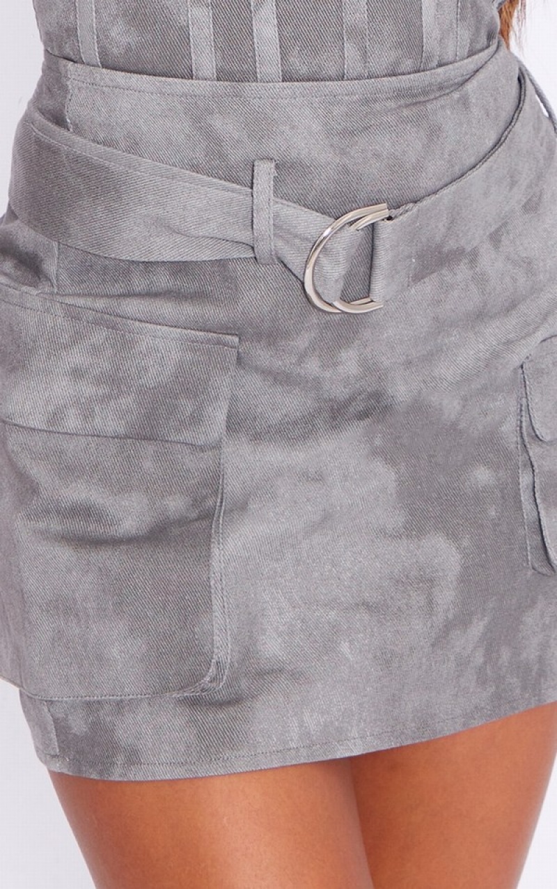 Fuste Pretty Little Thing Charcoal Washed Twill Cargo Micro Gri | DVOT25760