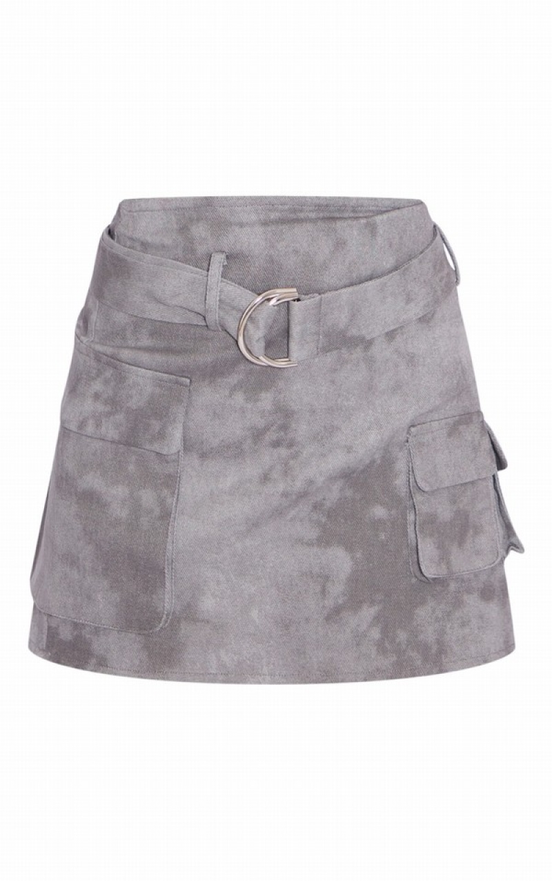 Fuste Pretty Little Thing Charcoal Washed Twill Cargo Micro Gri | DVOT25760