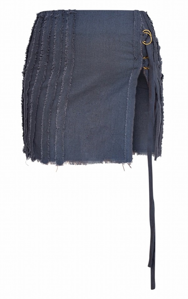 Fuste Pretty Little Thing Charcoal Woven Raw Hem Cu Catarama Trim Micro Gri | VYCT01736