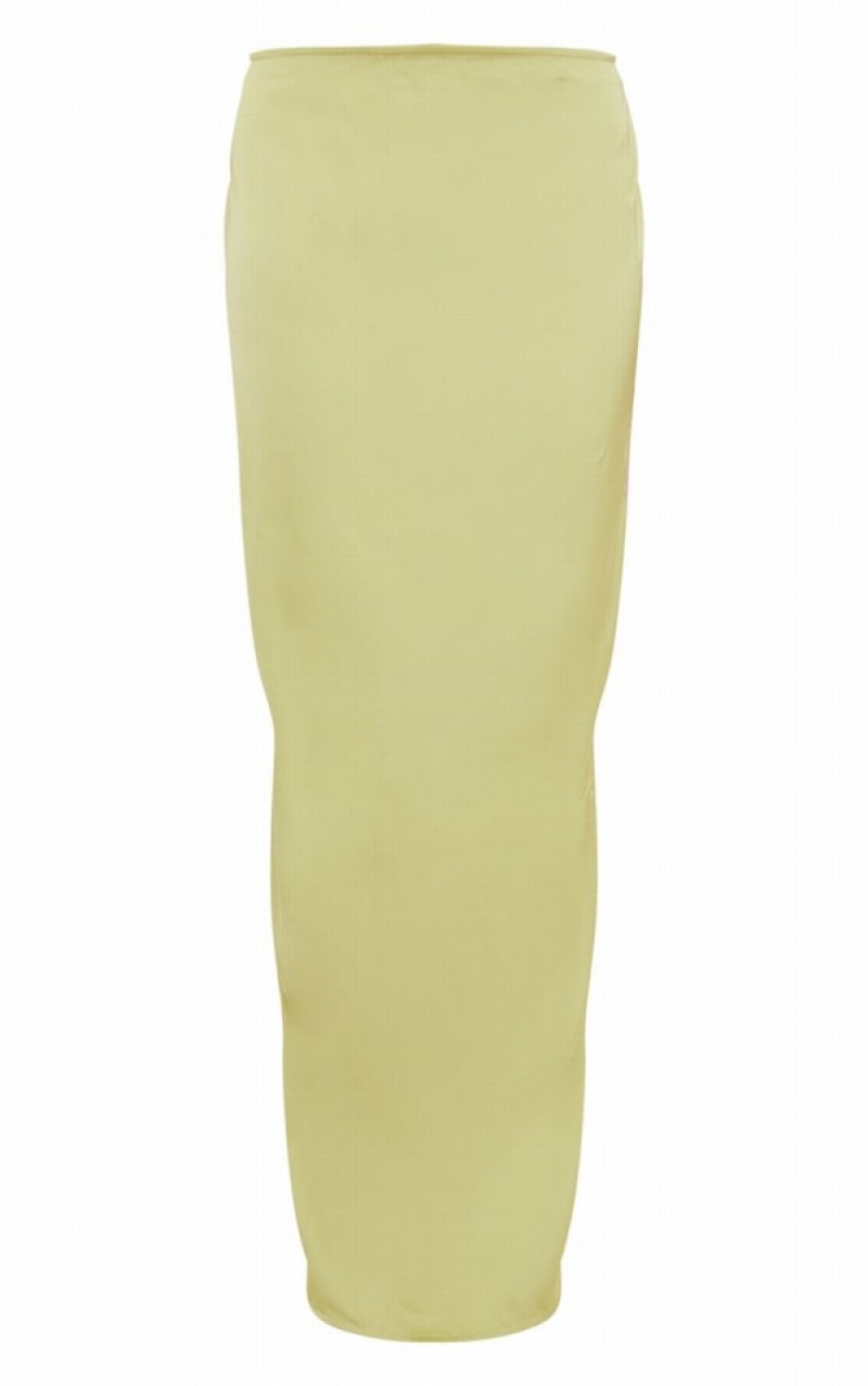 Fuste Pretty Little Thing Chartreuse Satin Mid-High Rise Maxi Masline Verzi | TQEY84231