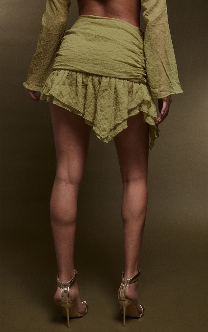 Fuste Pretty Little Thing Chartreuse TextuChiffon Ruffle Hem Verzi | YGFX64058