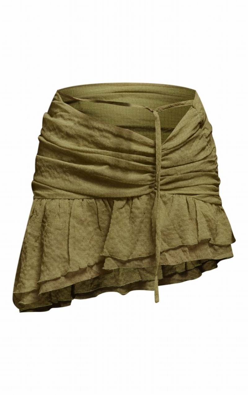 Fuste Pretty Little Thing Chartreuse TextuChiffon Ruffle Hem Verzi | YGFX64058