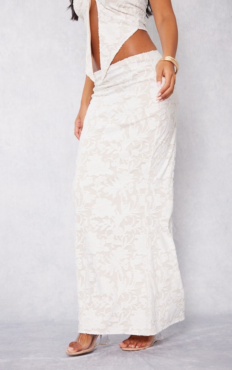 Fuste Pretty Little Thing Cizme Inalte Floral Detail Maxi Albi | NQDL41987