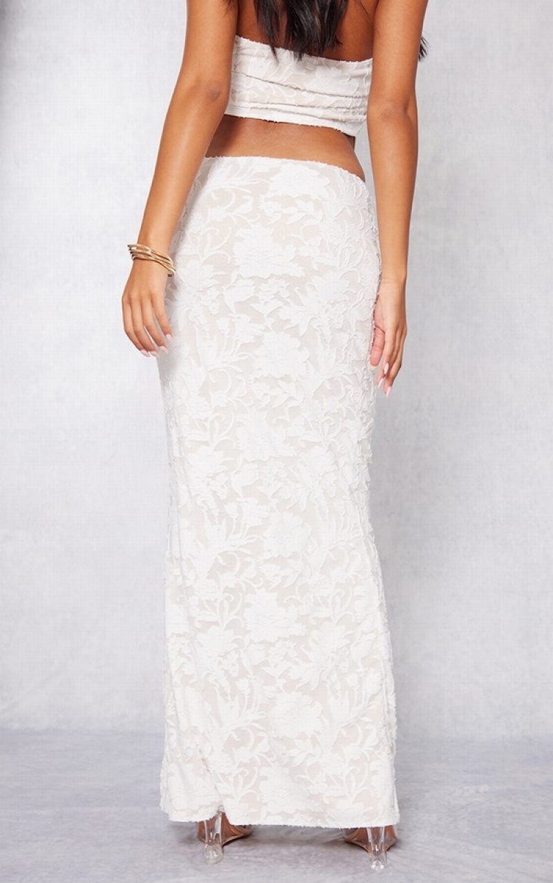 Fuste Pretty Little Thing Cizme Inalte Floral Detail Maxi Albi | NQDL41987