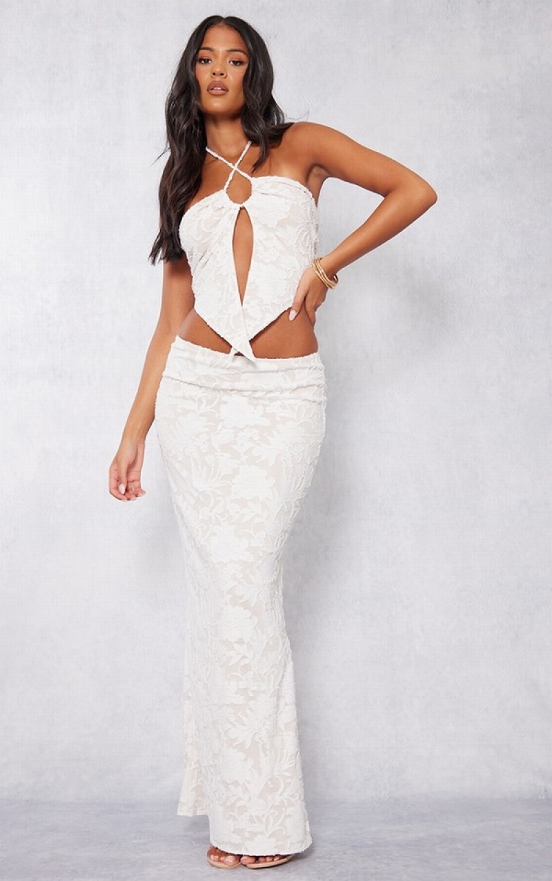 Fuste Pretty Little Thing Cizme Inalte Floral Detail Maxi Albi | NQDL41987