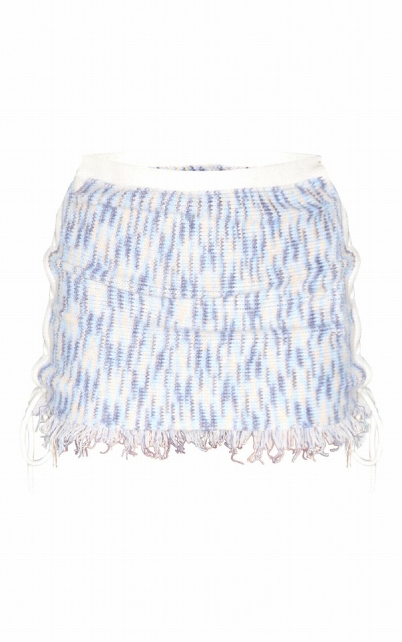 Fuste Pretty Little Thing Denim Space Dye Knit Dantela Up Side Albastri | EOUF40938