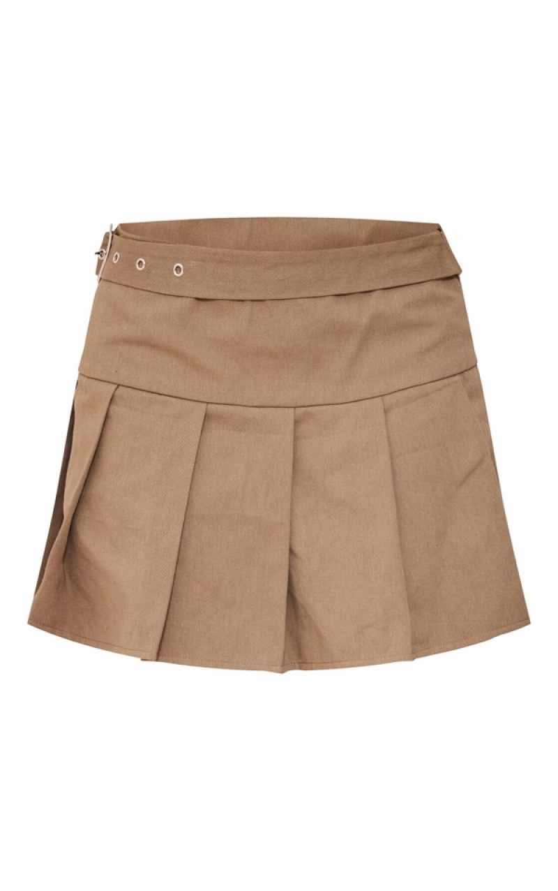Fuste Pretty Little Thing Detail Plisat Kaki | UIVB76905