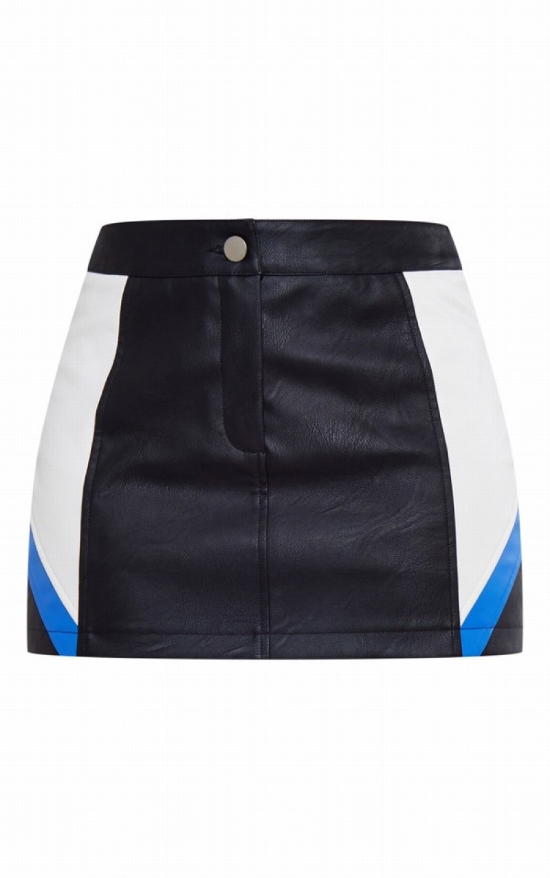 Fuste Pretty Little Thing Faux Piele Contrast Panel Albastri | ZGWQ85214