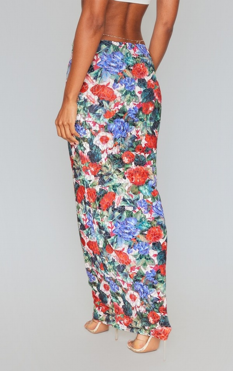 Fuste Pretty Little Thing Floral Devore Maxi Albi | XOCF72095