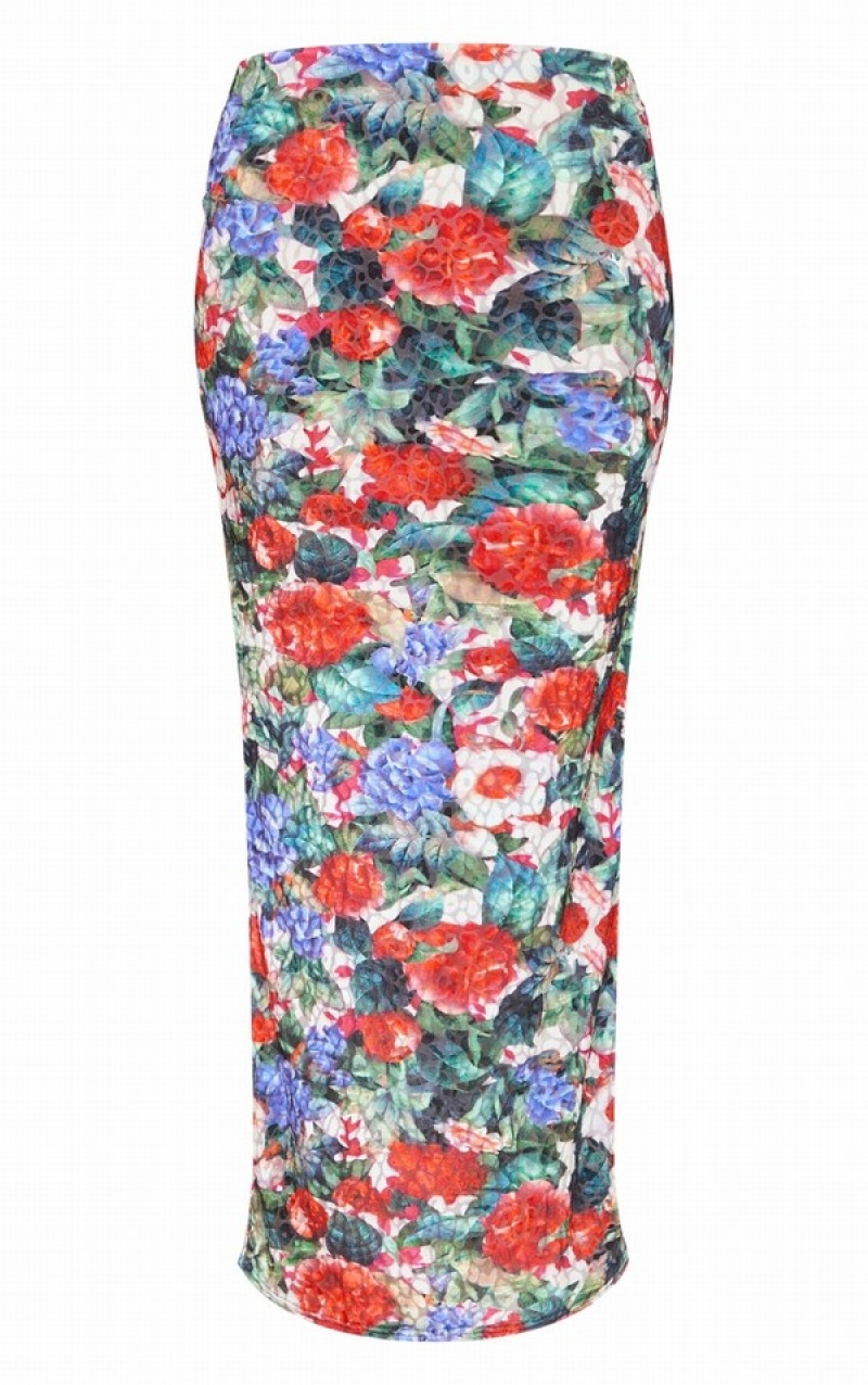 Fuste Pretty Little Thing Floral Devore Maxi Albi | XOCF72095