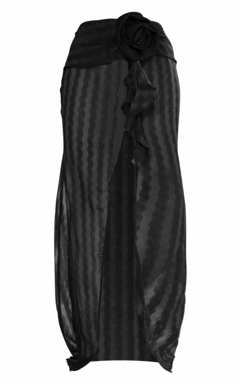Fuste Pretty Little Thing Flower Detail Maxi Negrii | PVMA93865