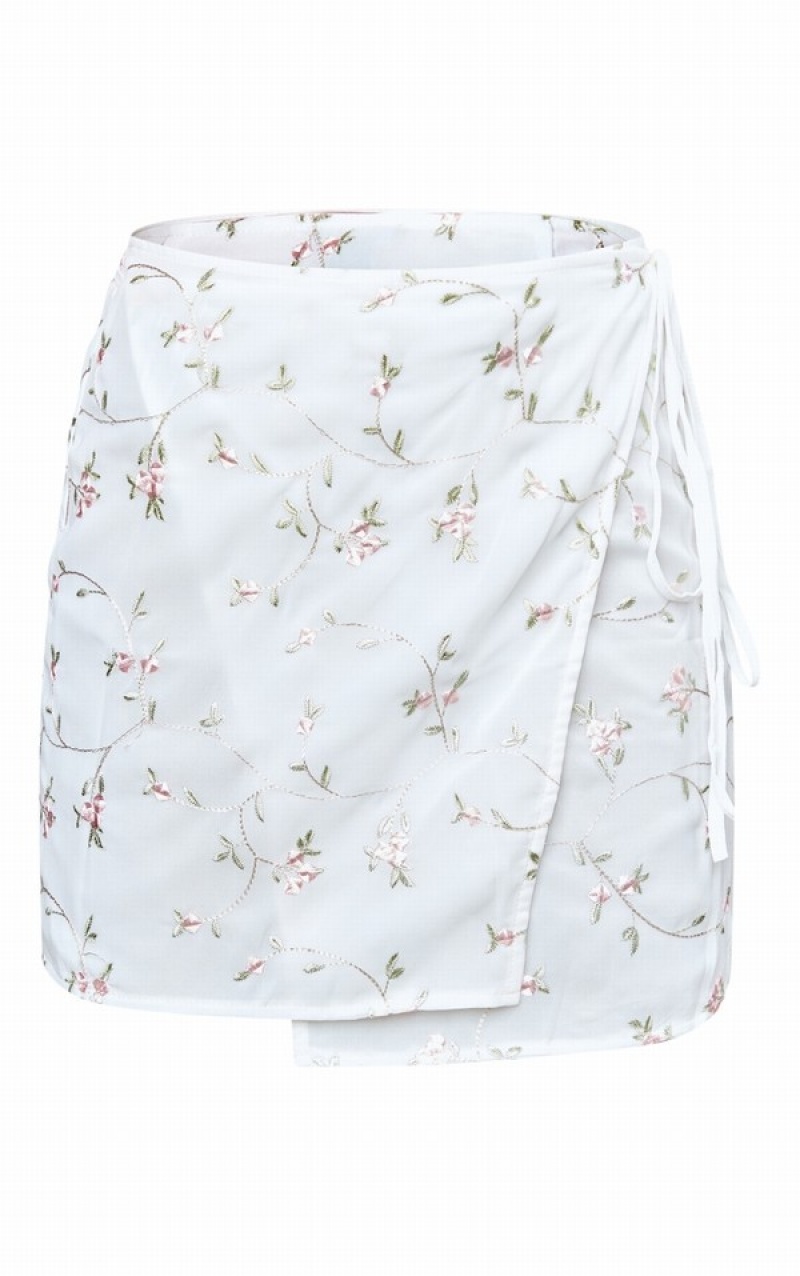 Fuste Pretty Little Thing Flower EmbroideChiffon Wrap Albi | FOBI19204