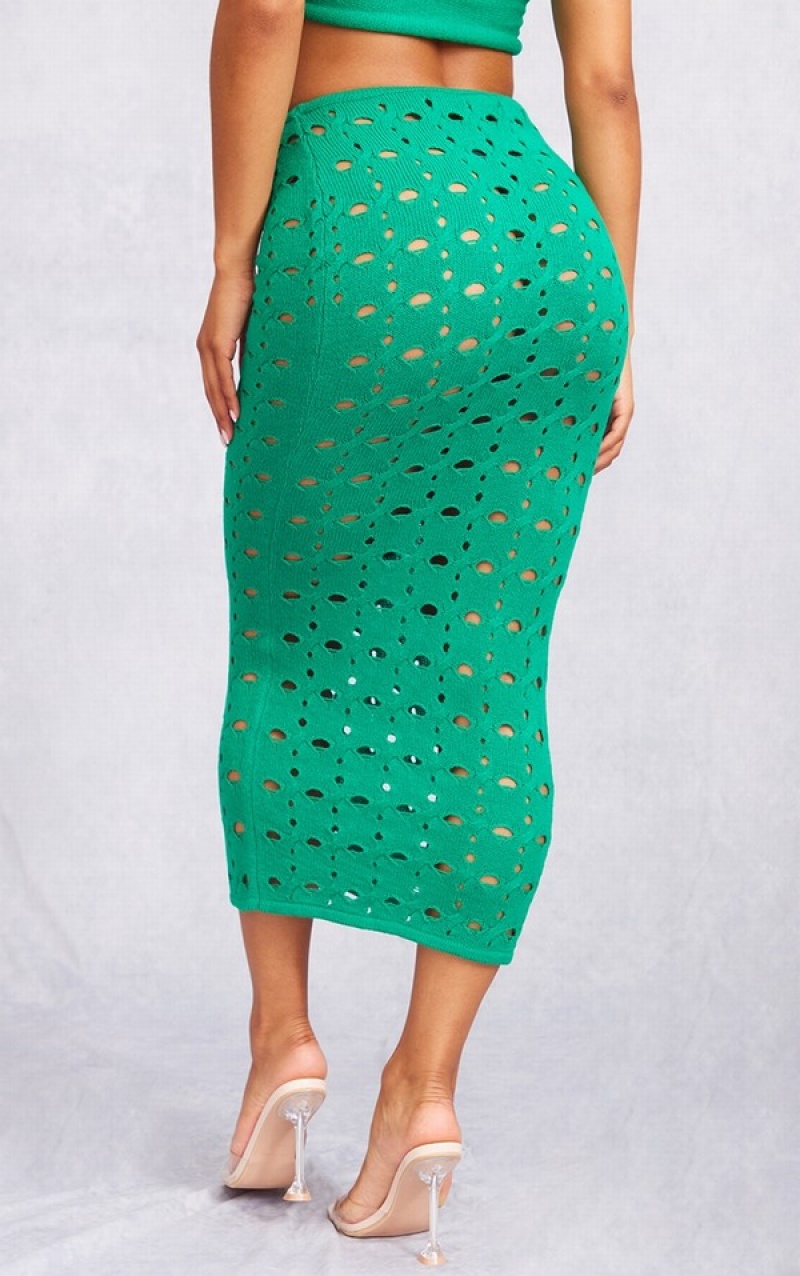 Fuste Pretty Little Thing Hole Detail Tricotate Verzi | EFQR58913