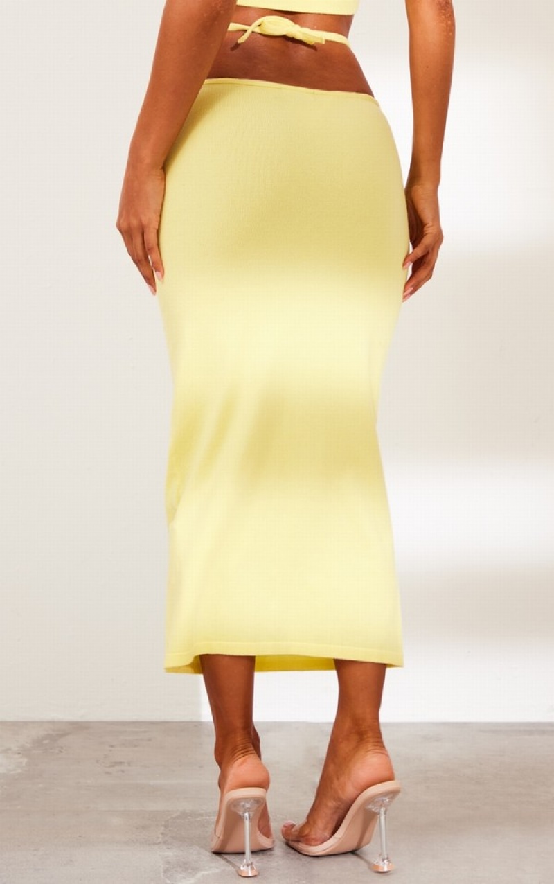 Fuste Pretty Little Thing Lemon Soft Knit Talie Tie Midaxi Lămâie | KGSH07195