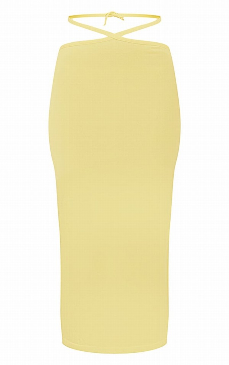 Fuste Pretty Little Thing Lemon Soft Knit Talie Tie Midaxi Lămâie | KGSH07195