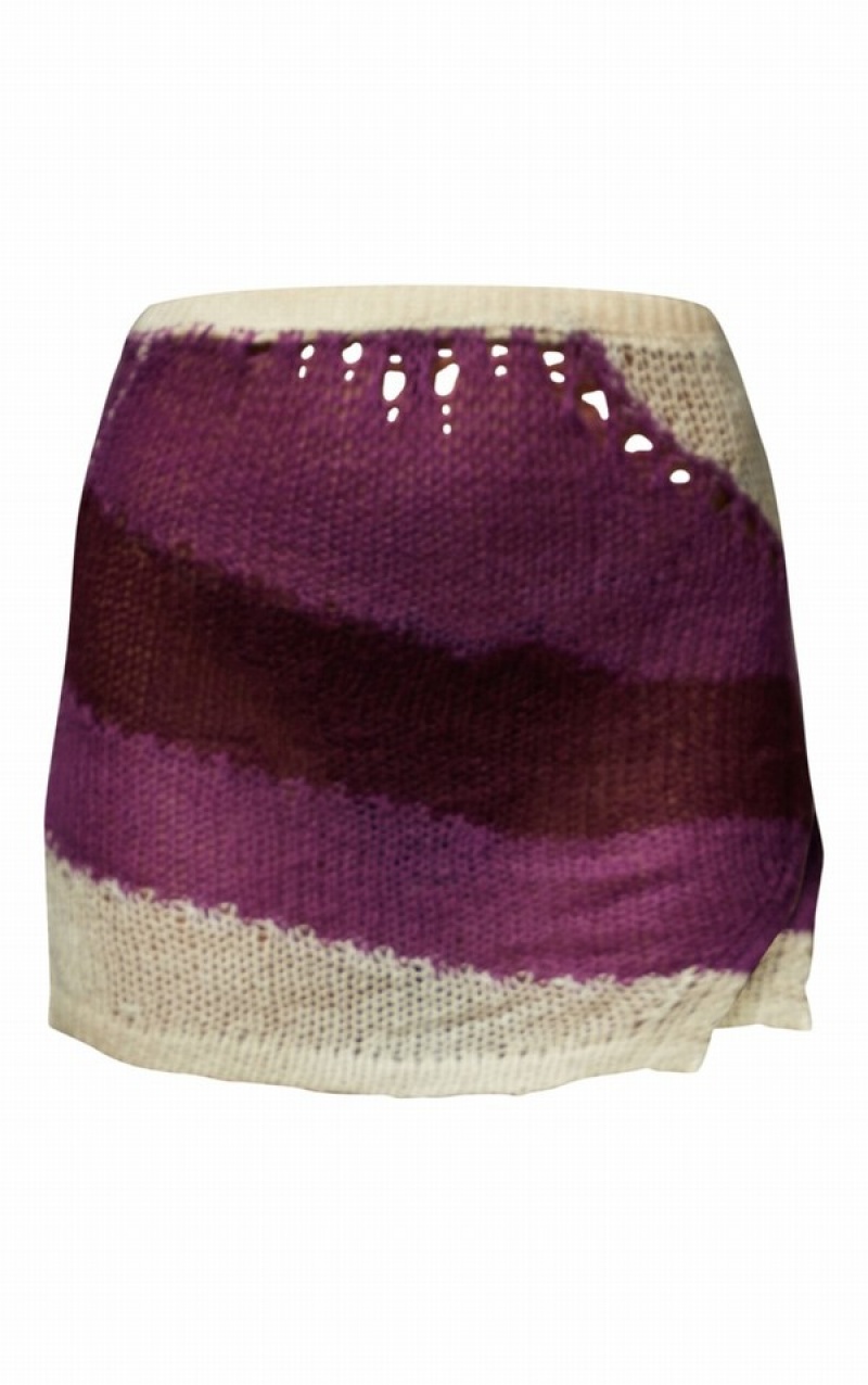 Fuste Pretty Little Thing Lilac Abstract Open Knit Distressed Violet | BRHS53824