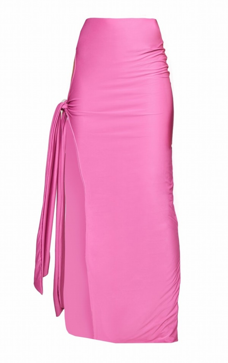 Fuste Pretty Little Thing Magenta Soft Touch Slinky Knot Side Cut Out Maxi Roz | DABV46031