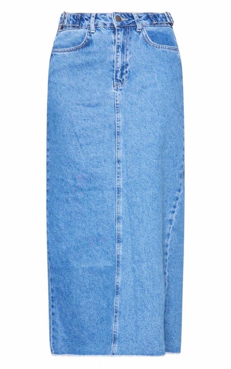 Fuste Pretty Little Thing Mid-High Wash Side Adjuster Albastri Albastru Deschis | IKBE89271