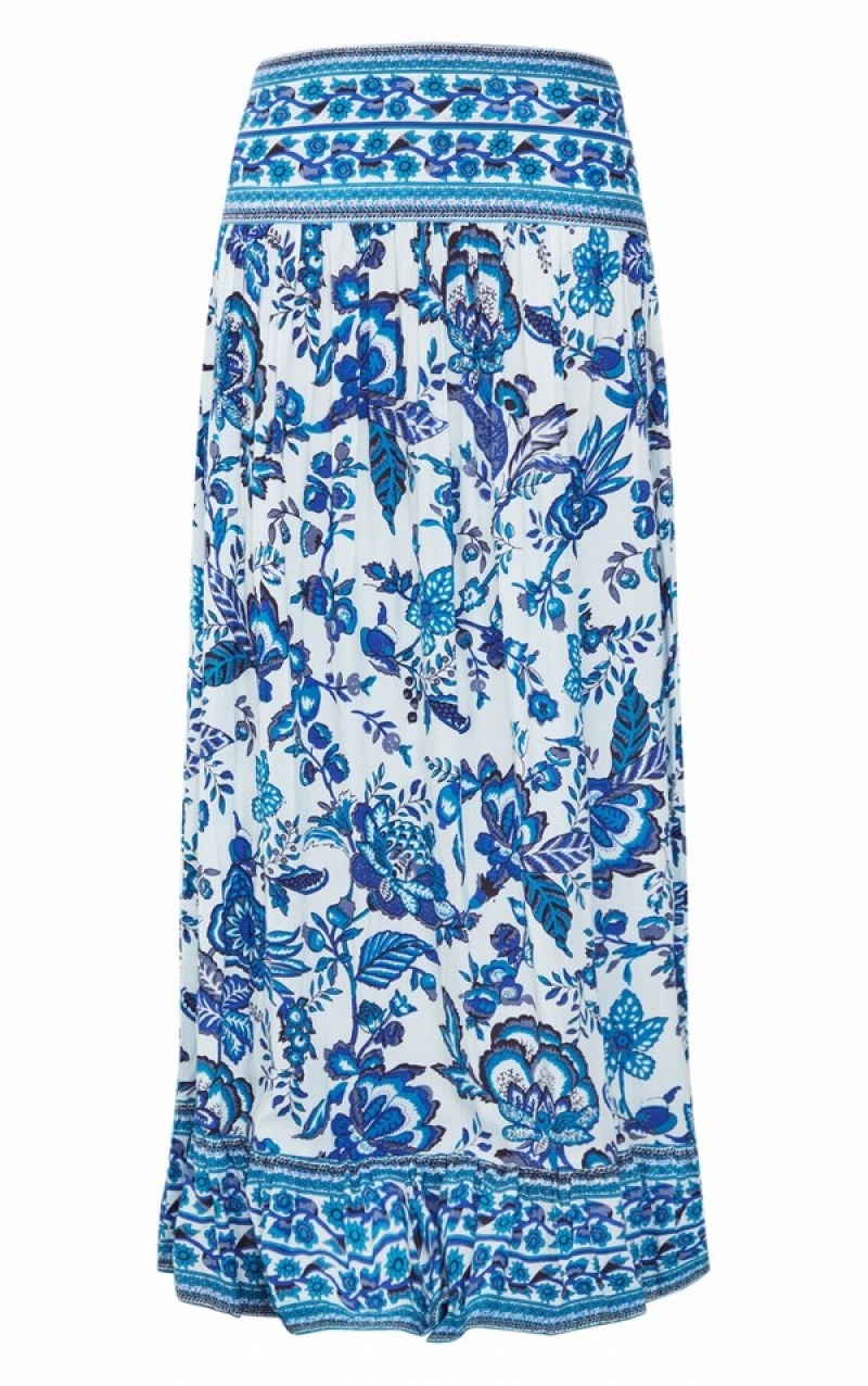 Fuste Pretty Little Thing Mosaic Printed Bumbac Maxi Albastri | HKLZ40865