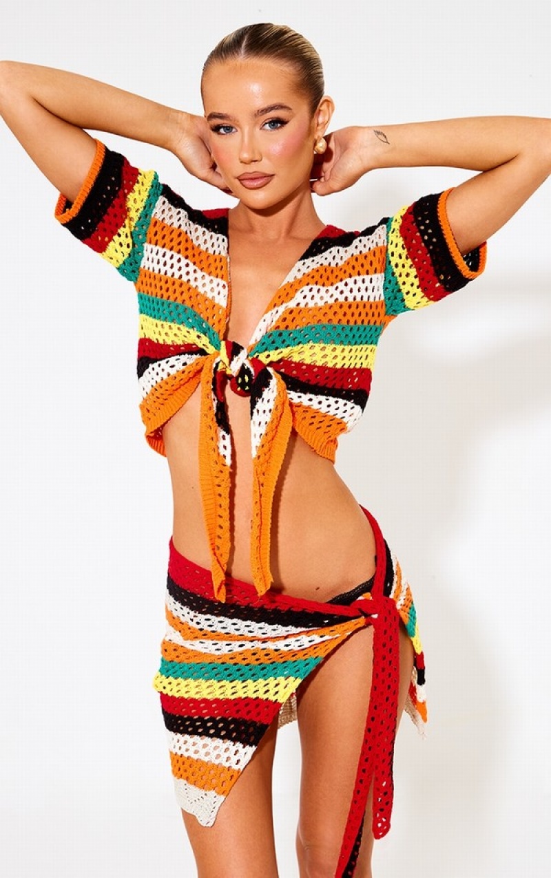 Fuste Pretty Little Thing Multi Crochet Stripped Sarong Colorati | SPCO92146