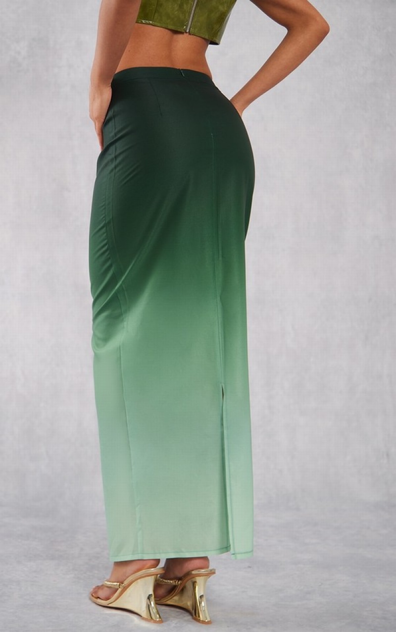 Fuste Pretty Little Thing Ombre Print Satin Mid-High Rise Maxi Verzi Inchis | ZLPI50638