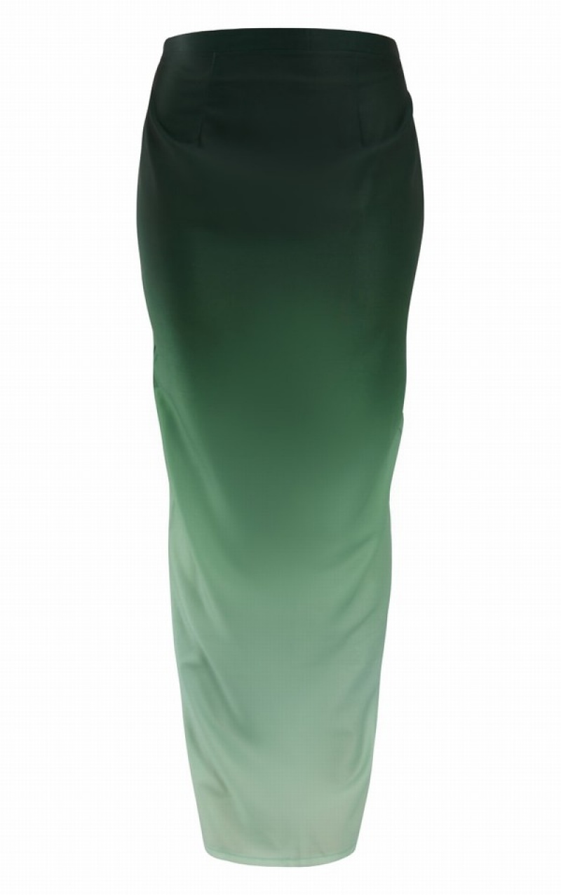 Fuste Pretty Little Thing Ombre Print Satin Mid-High Rise Maxi Verzi Inchis | ZLPI50638