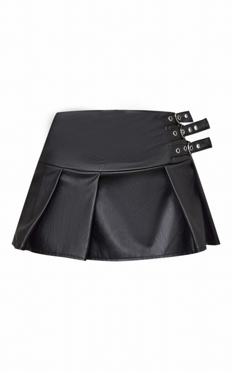 Fuste Pretty Little Thing Petite Micro Pu Plisat Negrii | TGRL64371