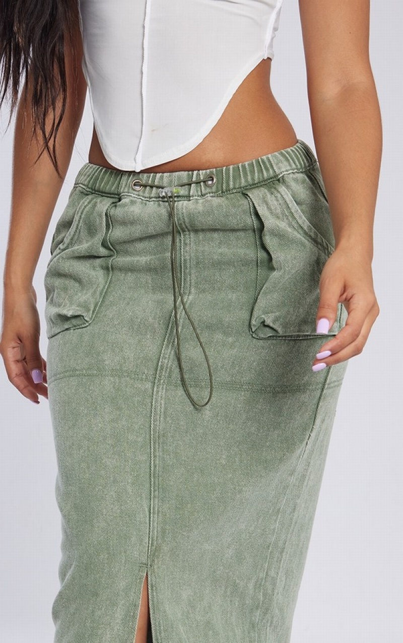Fuste Pretty Little Thing Petite Washed Cargo Verzi | JWHL65310