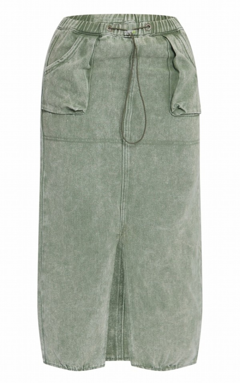 Fuste Pretty Little Thing Petite Washed Cargo Verzi | JWHL65310