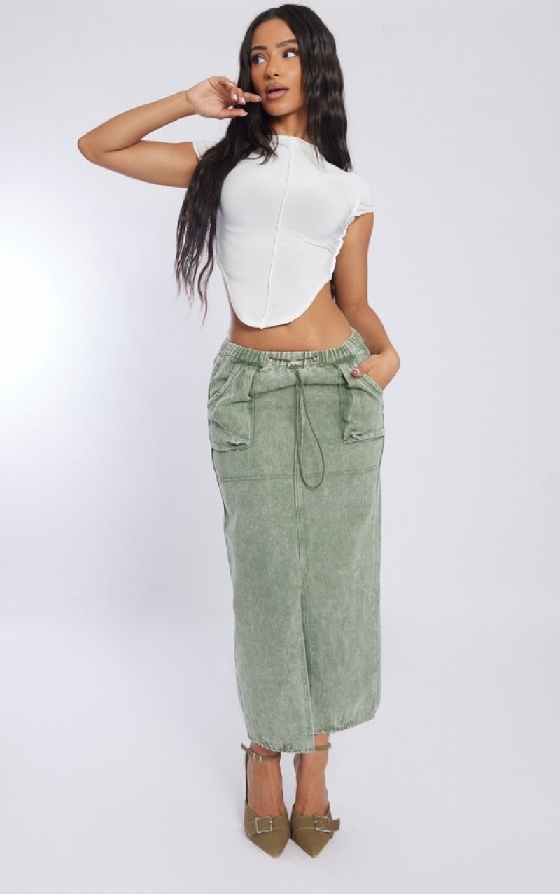 Fuste Pretty Little Thing Petite Washed Cargo Verzi | JWHL65310