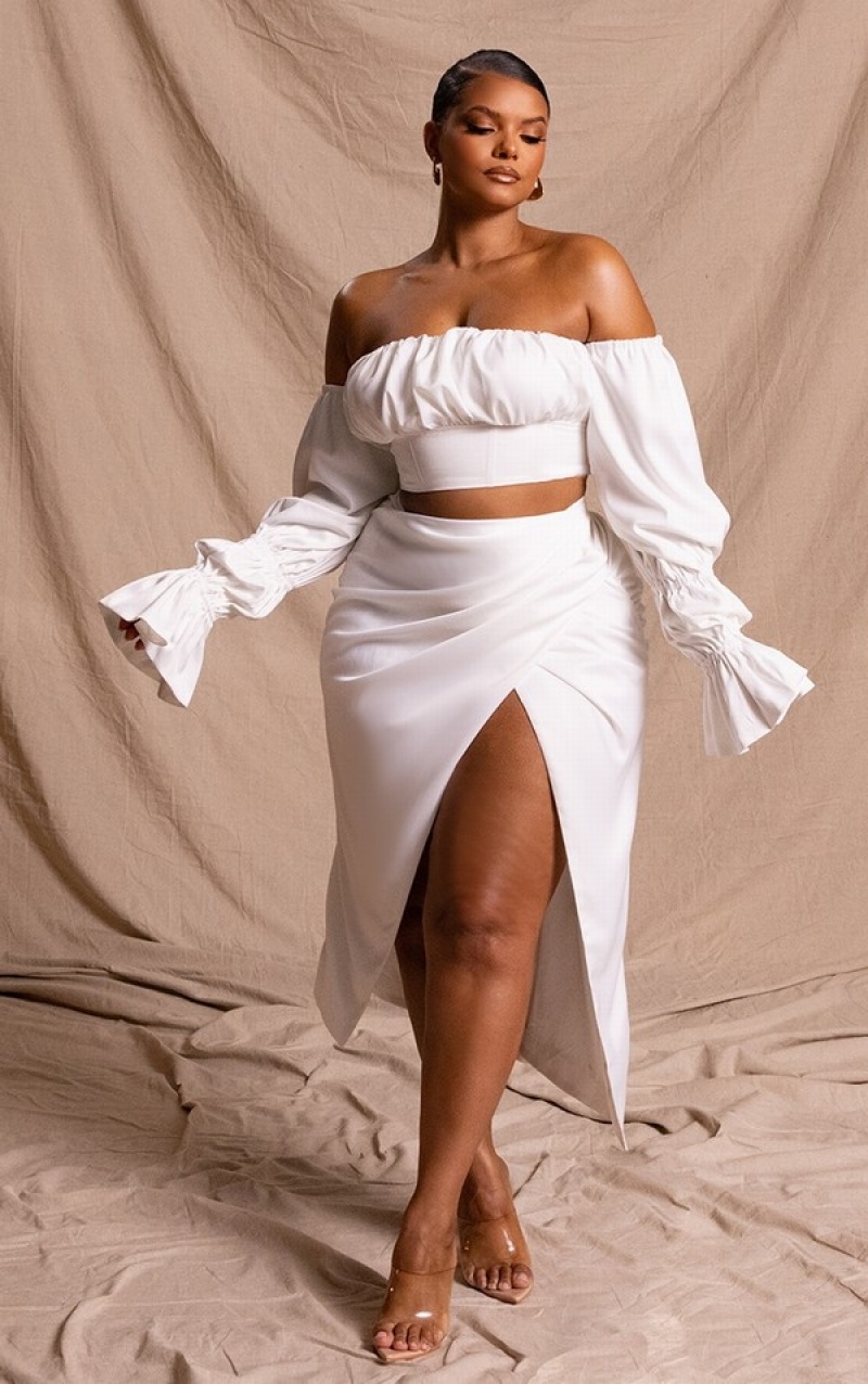 Fuste Pretty Little Thing Plus Constructed Satin Draped Albi | LTVA83796