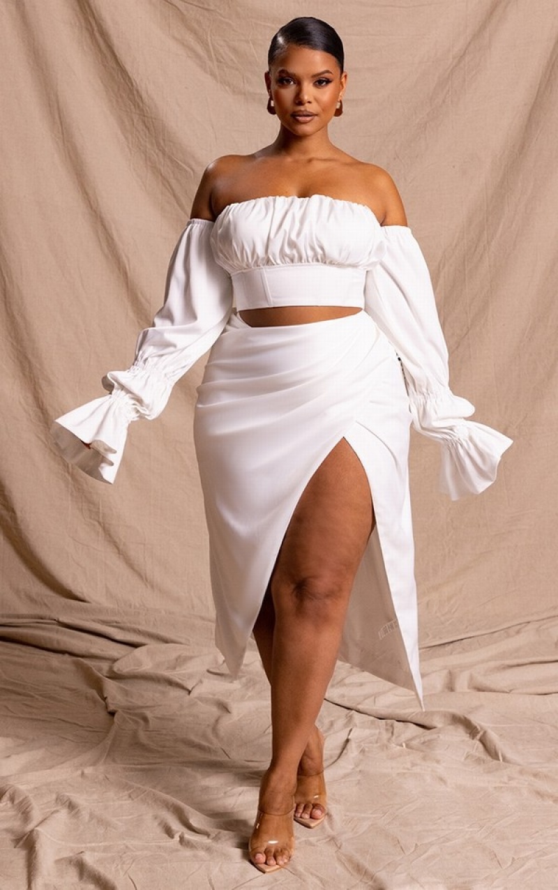 Fuste Pretty Little Thing Plus Constructed Satin Draped Albi | LTVA83796