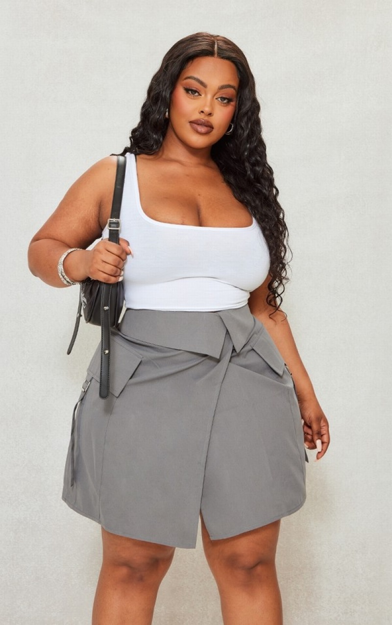 Fuste Pretty Little Thing Plus Fold Over Detail Gri | XLOQ70364