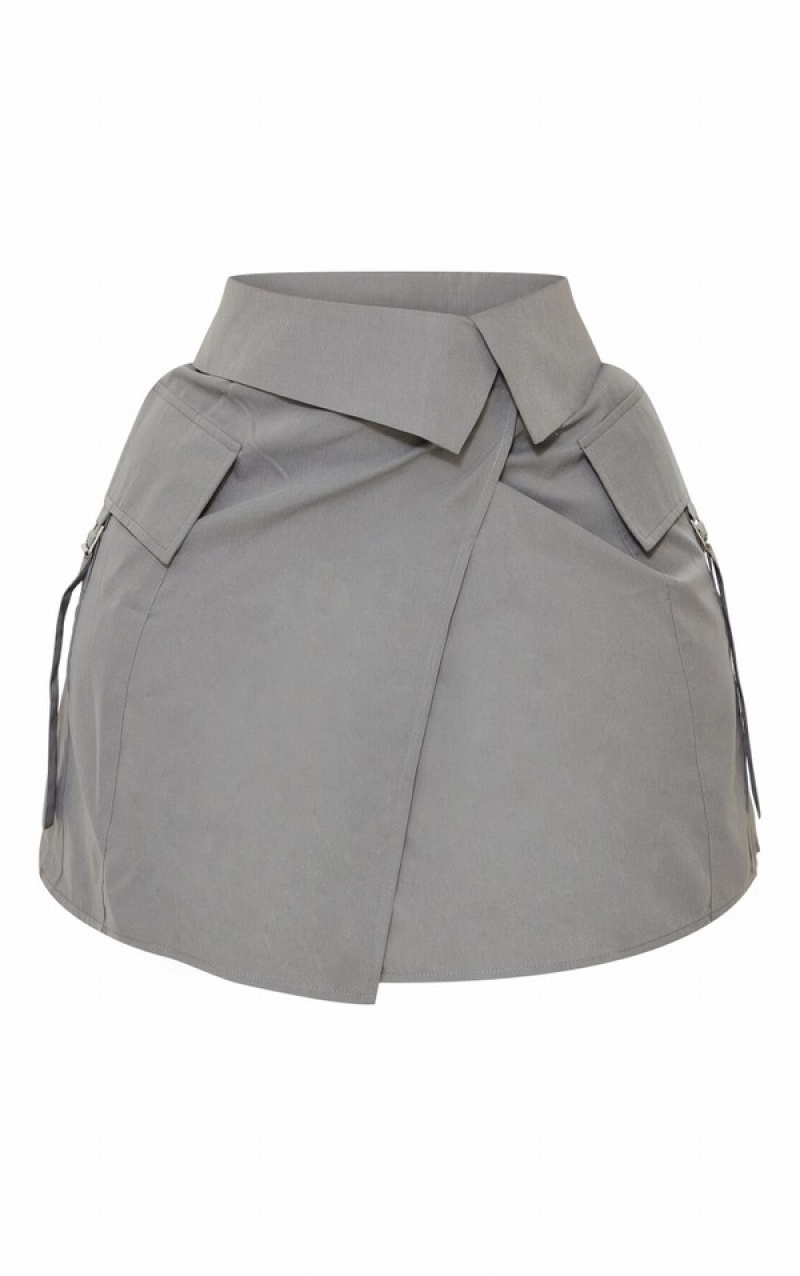Fuste Pretty Little Thing Plus Fold Over Detail Gri | XLOQ70364