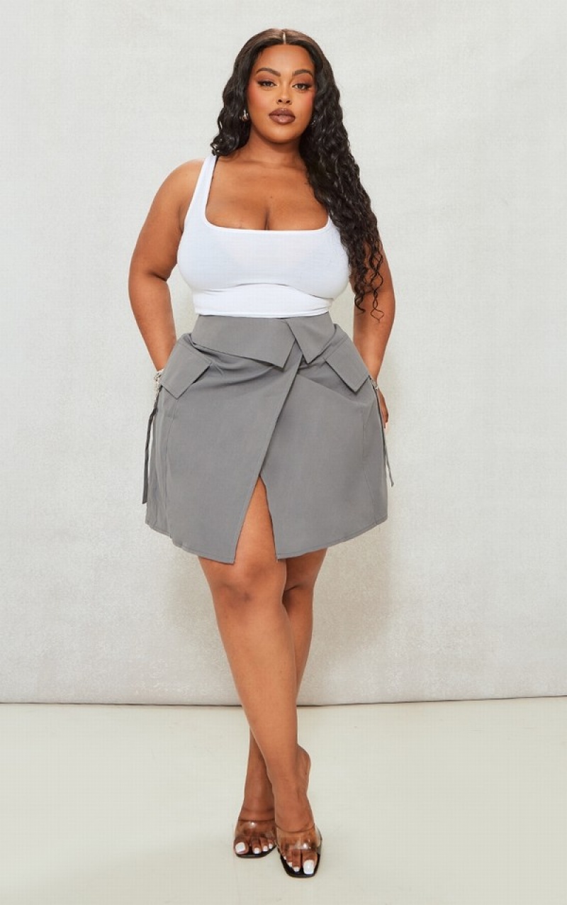 Fuste Pretty Little Thing Plus Fold Over Detail Gri | XLOQ70364