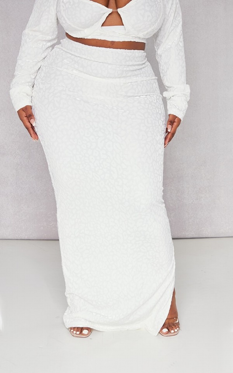 Fuste Pretty Little Thing Plus Leopard Devore Maxi Albi | TKVD86409