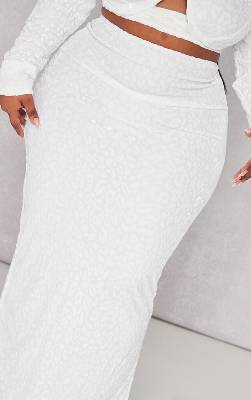 Fuste Pretty Little Thing Plus Leopard Devore Maxi Albi | TKVD86409