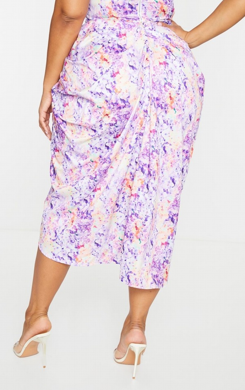 Fuste Pretty Little Thing Plus Lilac Ruched Side Violet | AMSH97683