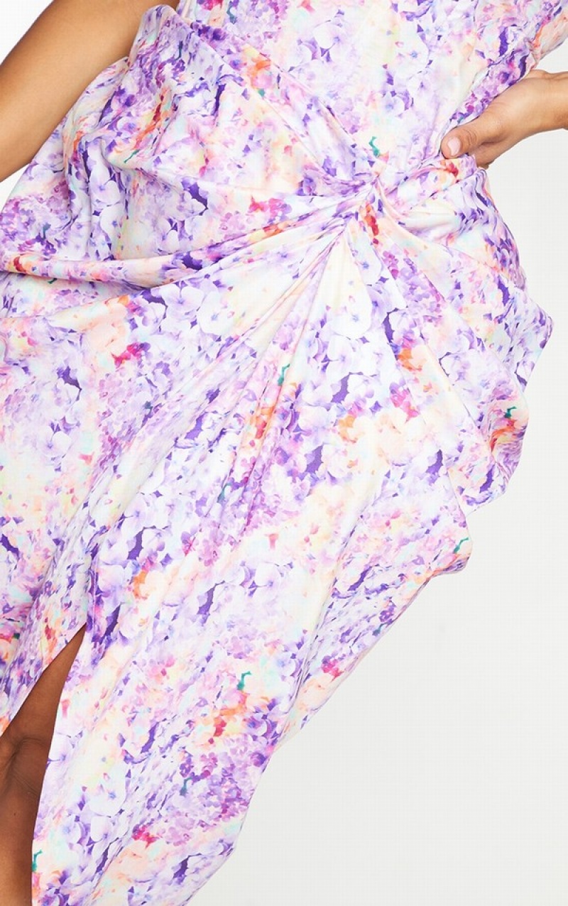 Fuste Pretty Little Thing Plus Lilac Ruched Side Violet | AMSH97683