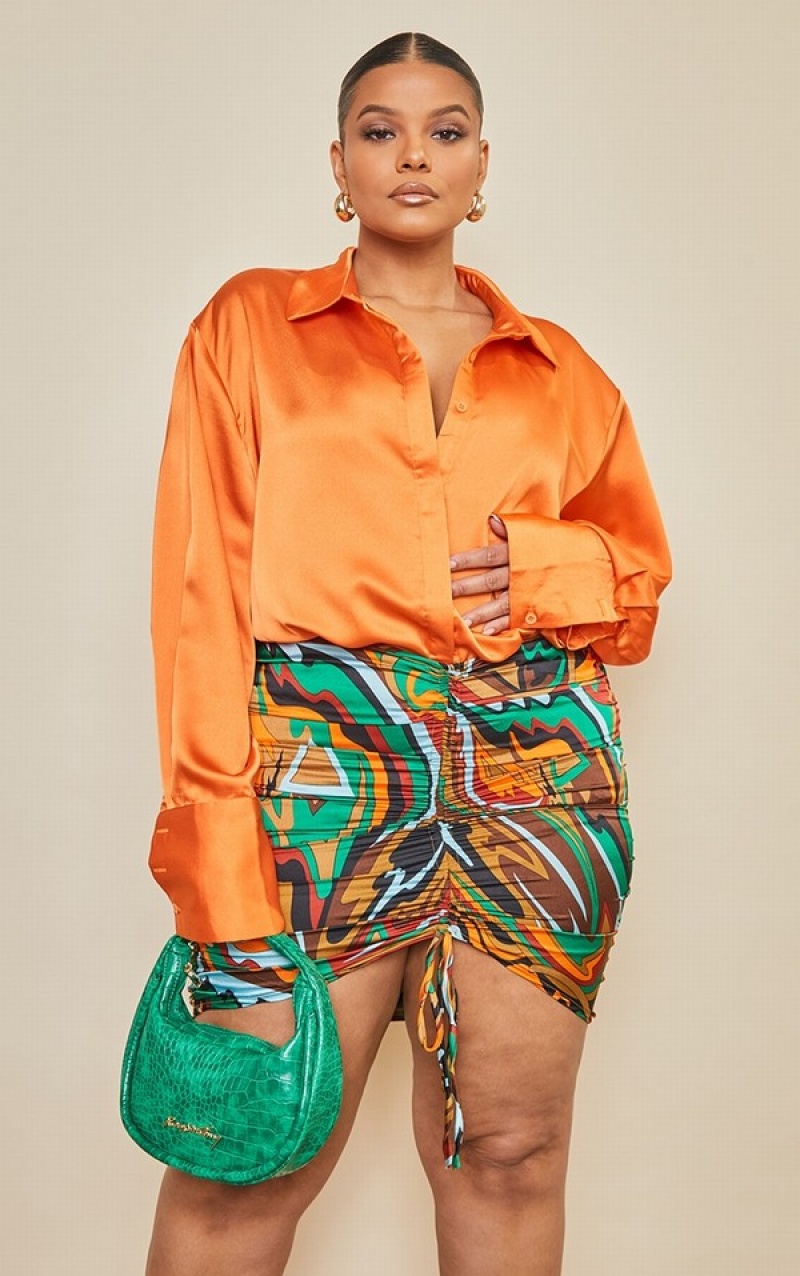 Fuste Pretty Little Thing Plus Multi Abstract Print Ruched Front Colorati | VMQE29430