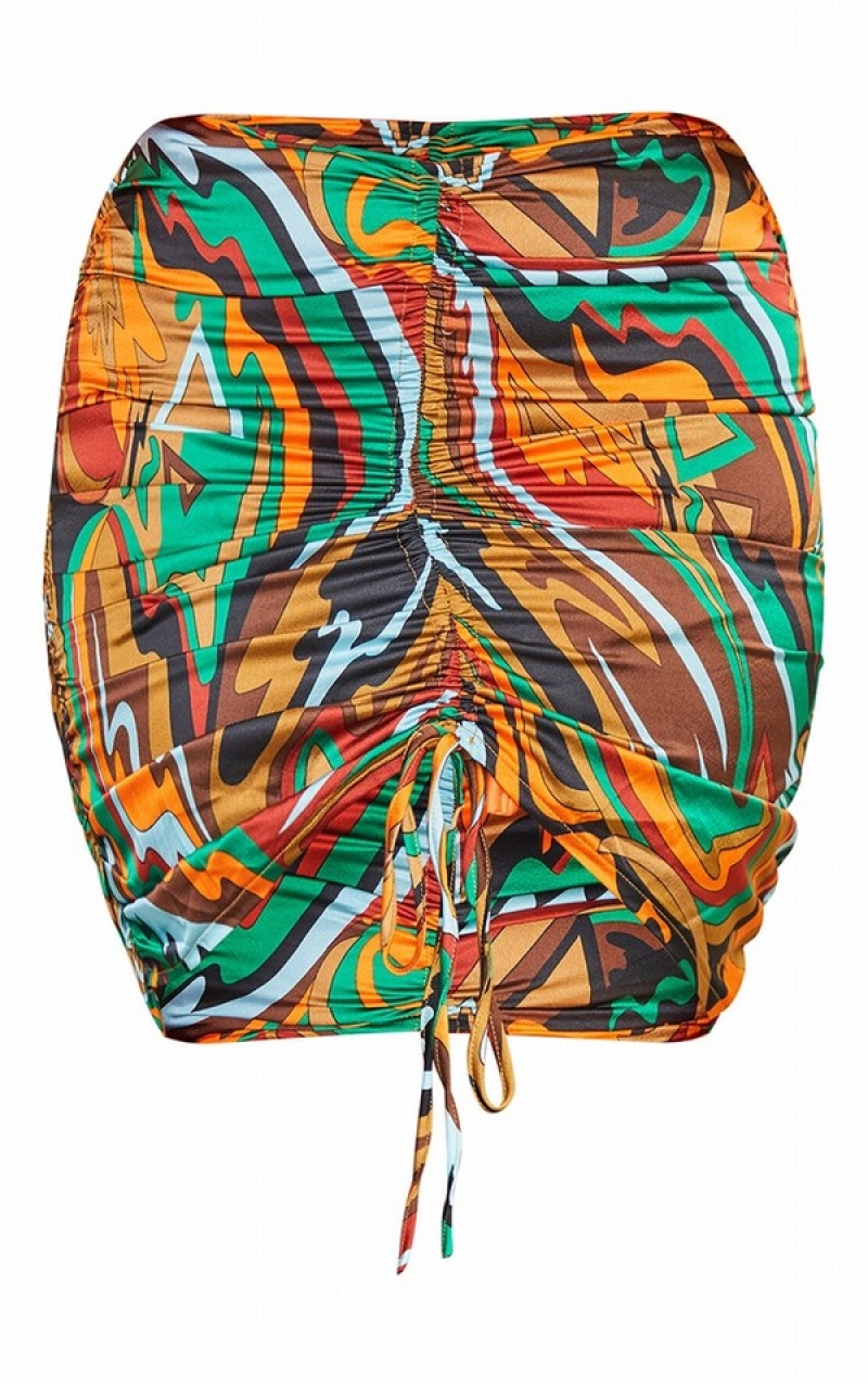Fuste Pretty Little Thing Plus Multi Abstract Print Ruched Front Colorati | VMQE29430