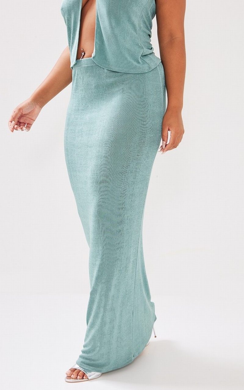 Fuste Pretty Little Thing Plus Pale Acetate Maxi Verzi | MSBA05329
