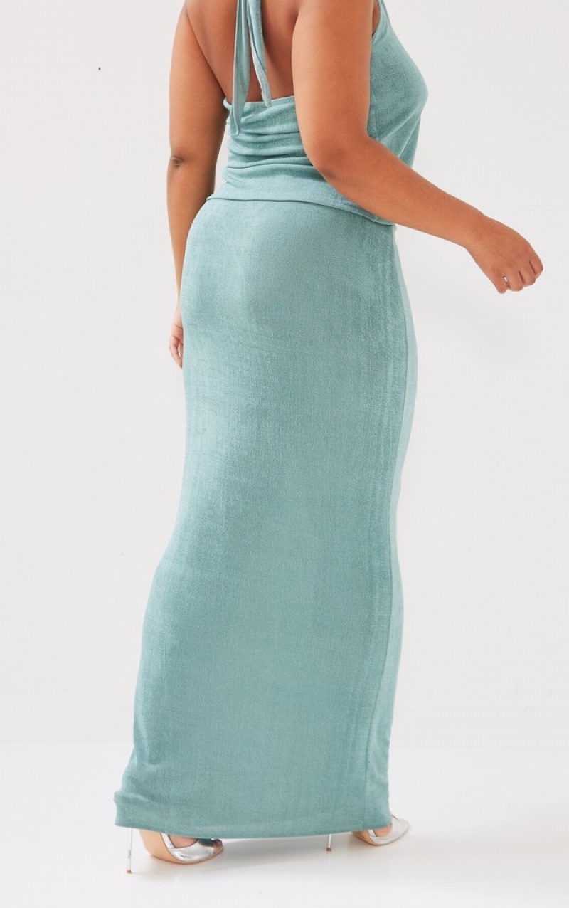 Fuste Pretty Little Thing Plus Pale Acetate Maxi Verzi | MSBA05329