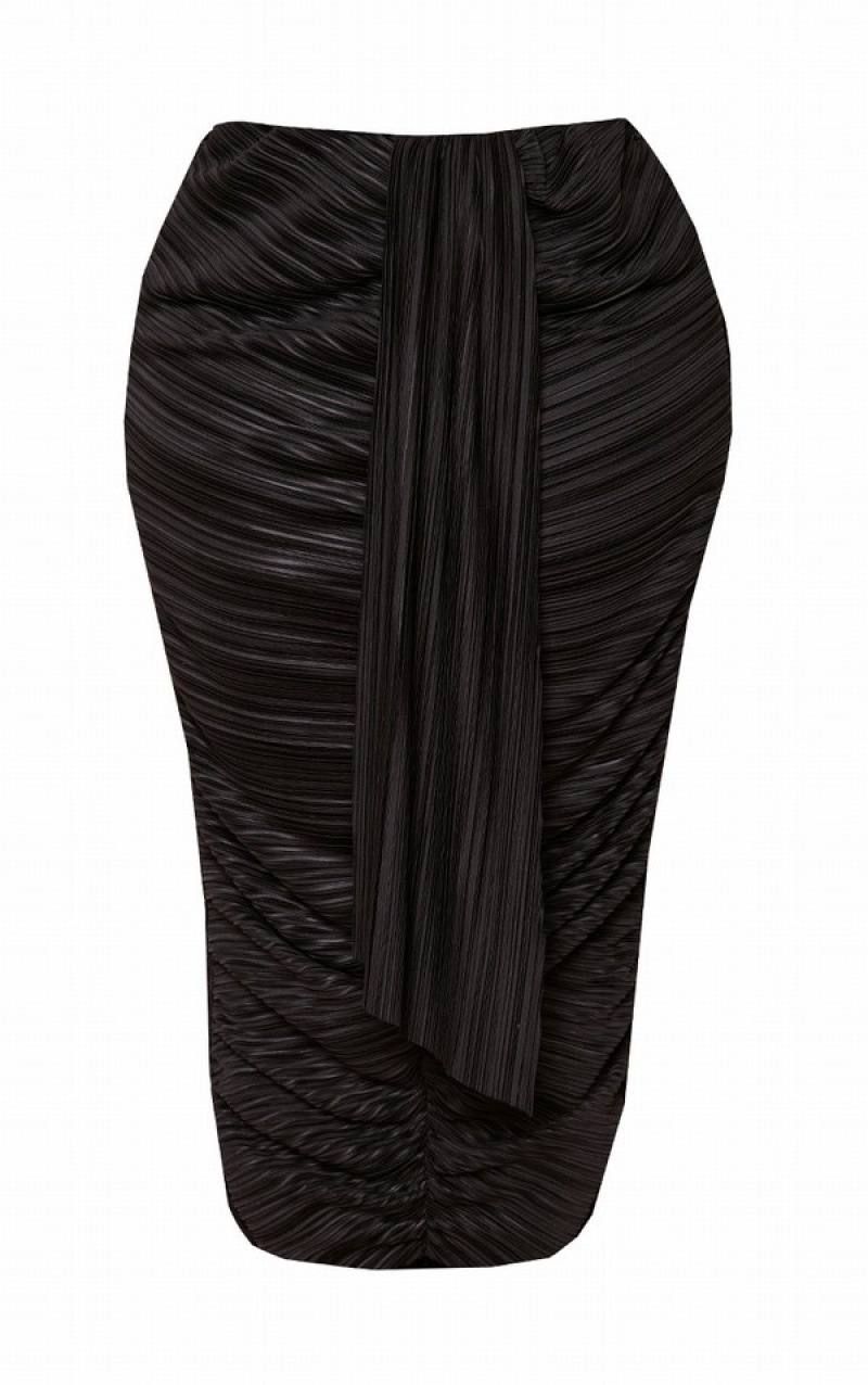 Fuste Pretty Little Thing Plus Plisse Drape Front Maxi Negrii | AOKR47190